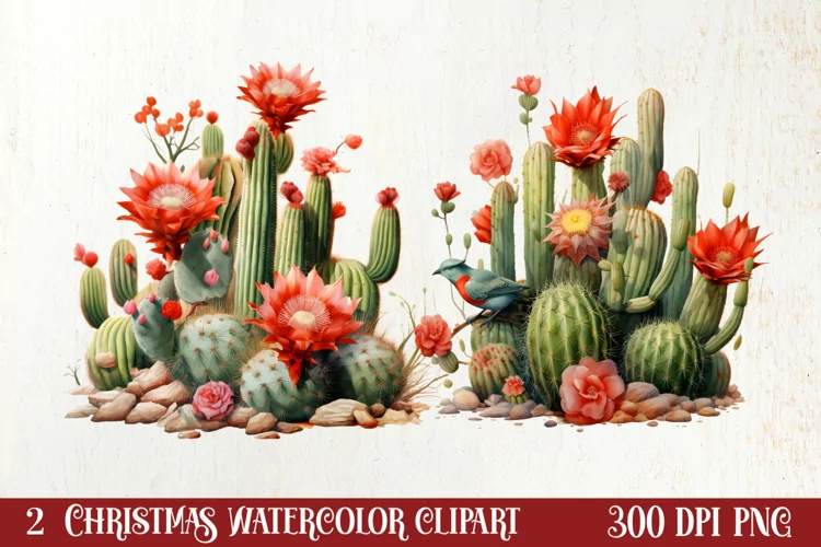 Western Christmas Watercolor Clipart