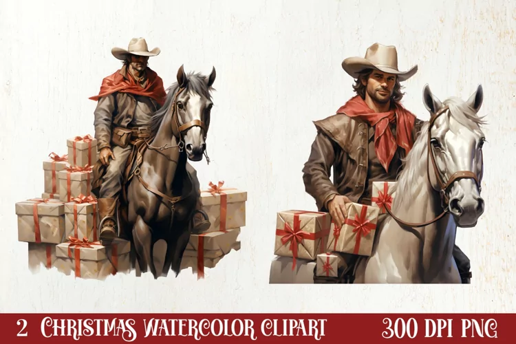 Western Christmas Watercolor Clipart