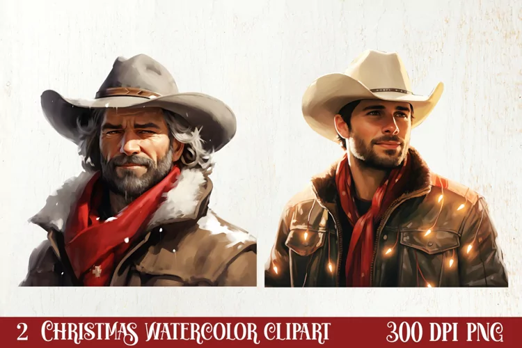 Western Christmas Watercolor Clipart