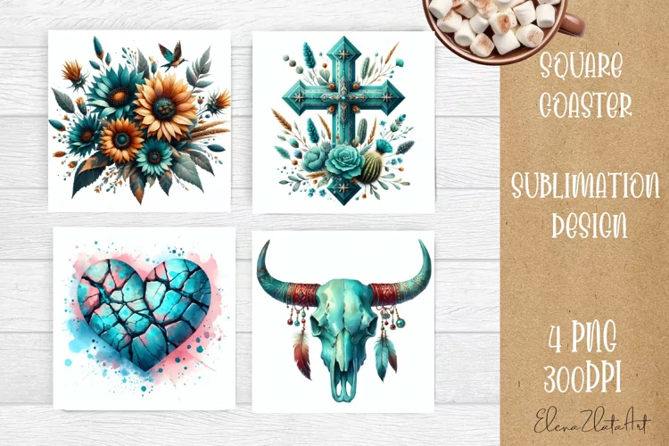Watercolor Square Coaster Sublimation, Western Sublimation