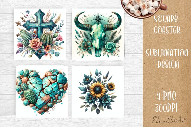 Watercolor Square Coaster Sublimation, Western Sublimation