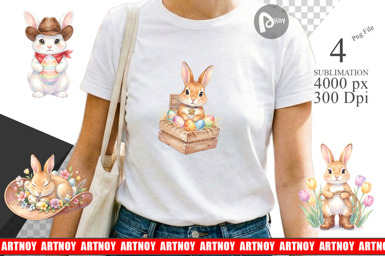 Western Cowboy Bunny Easter Sublimation