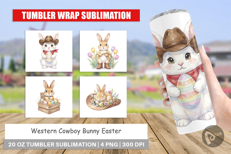 Western Cowboy Bunny Easter Tumbler
