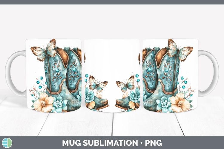 Western Cowboy Butterfly Mug Wrap Sublimation Coffee Cup Des