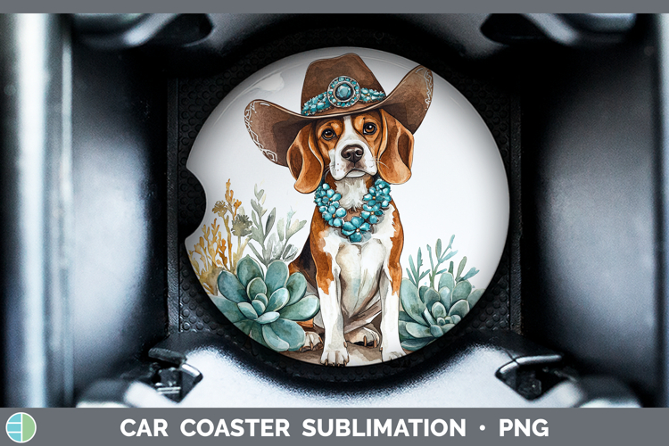 Western Cowboy Dogs -03 Beagle Car Coaster Sublimation Desi