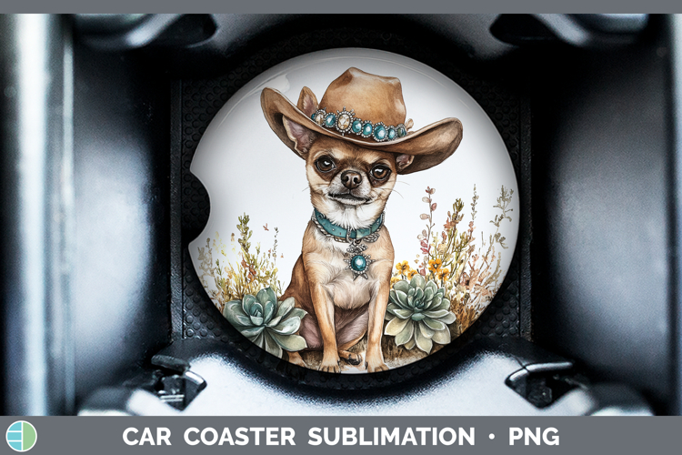 Western Cowboy Dogs -05 Chihuahua Car Coaster Sublimation D