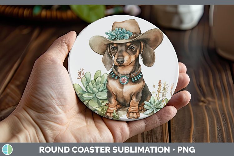 Western Cowboy Dogs -07 Dachshund Round Coaster Sublimation