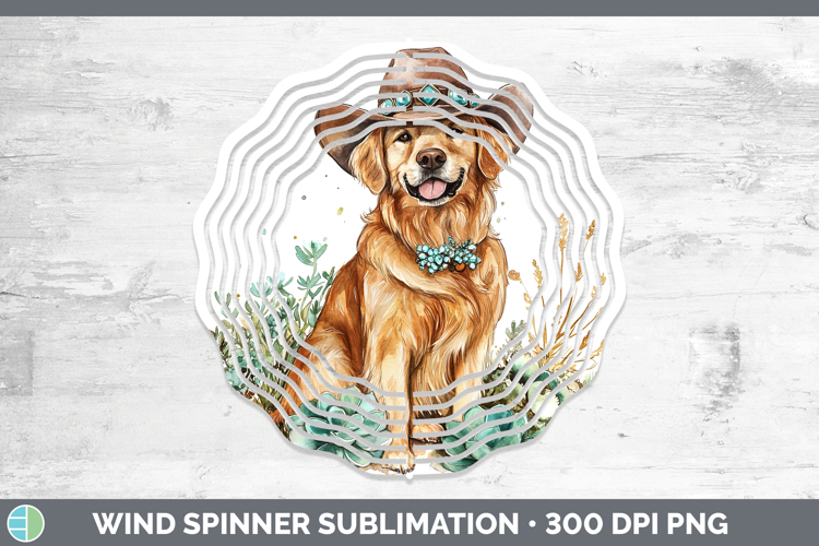 Western Cowboy Dogs -09 Golden Retriever Wind Spinner Sublim