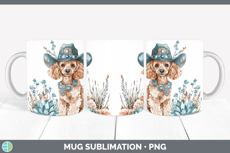 Western Cowboy Dogs -14 Poodle Mug Wrap Sublimation Coffee C