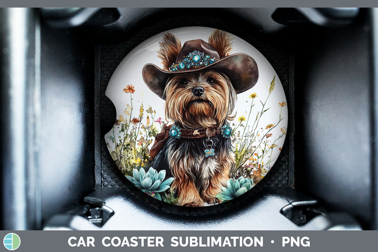 Western Cowboy Dogs -20 Yorkshire Terrier Car Coaster Sublim