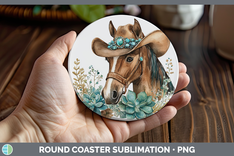 Western Cowboy Horse Round Coaster Sublimation Coaster Desig