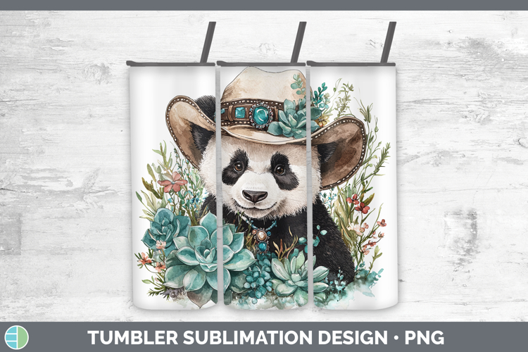Western Cowboy Panda Tumbler Sublimation 20 oz Skinny Tumble