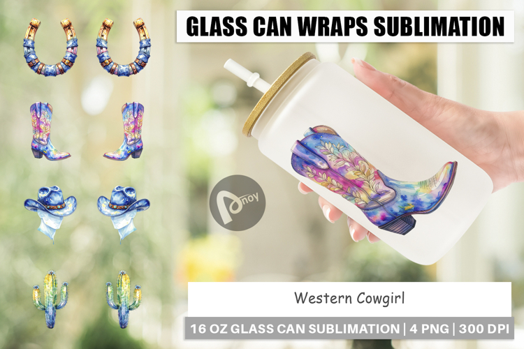 Western Cowgirl Glass Can