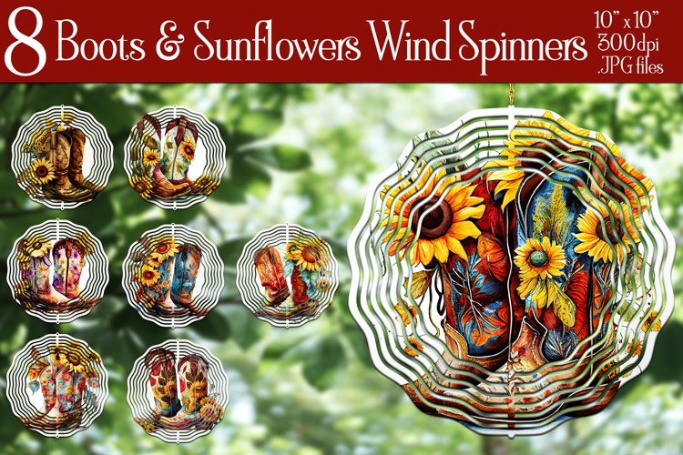 Cowgirl Boots   Sunflowers Wind Spinners Sublimation Designs