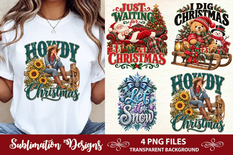 Western Cowgirl Christmas PNG