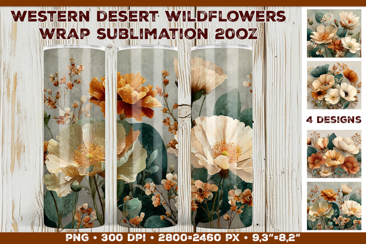 Tumbler Wrap Sublimation Design with Western Desert Flowers