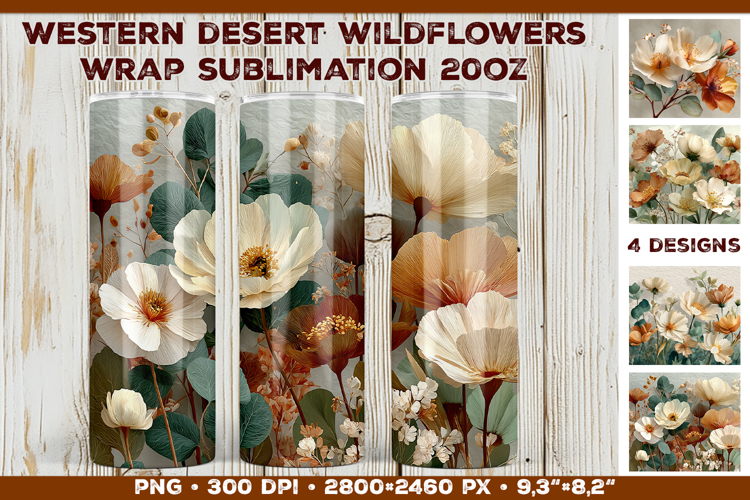 Tumbler Wrap Sublimation Design with Western Desert Flowers