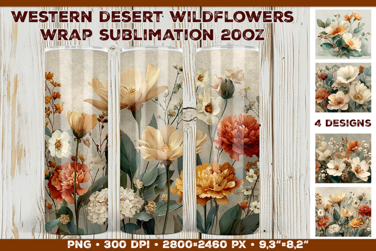 Tumbler Wrap Sublimation Design with Western Desert Flowers