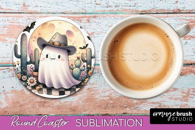 Ghost Coaster, Western Halloween Round Coaster Sublimation