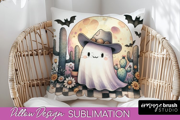 Western Halloween Pillow Sublimation - Ghost Pillow Cover example image 1