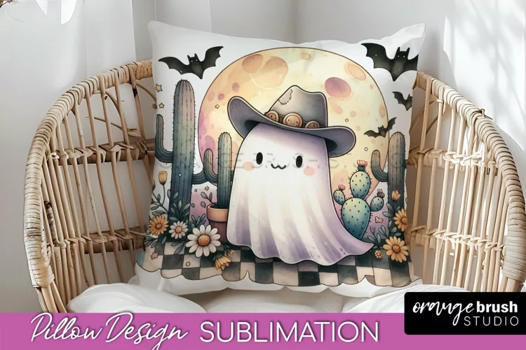 Western Halloween Pillow Sublimation - Ghost Pillow Cover