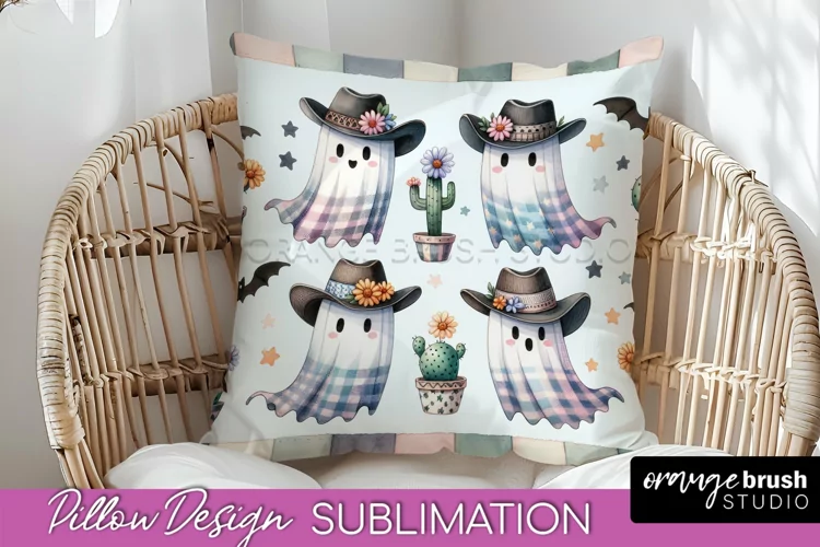 Western Halloween Pillow Sublimation - Ghost Pillow Cover