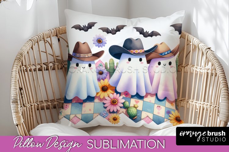 Western Halloween Pillow Sublimation - Ghost Pillow Cover example image 1