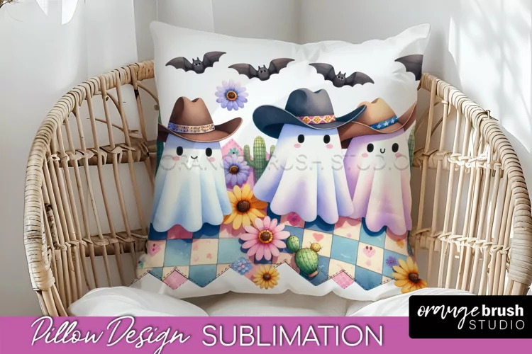 Western Halloween Pillow Sublimation - Ghost Pillow Cover