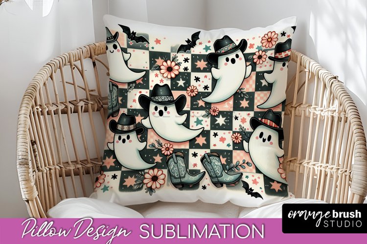 Western Halloween Pillow Sublimation - Ghost Pillow Cover example image 1