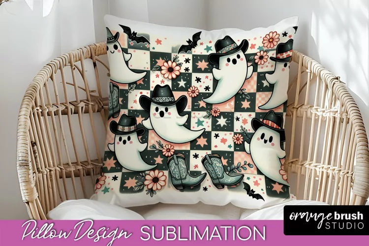 Western Halloween Pillow Sublimation - Ghost Pillow Cover