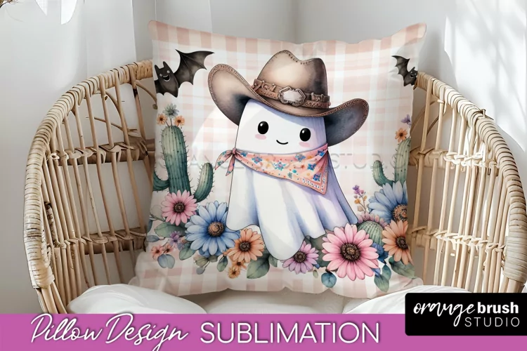 Western Halloween Pillow Sublimation - Ghost Pillow Cover