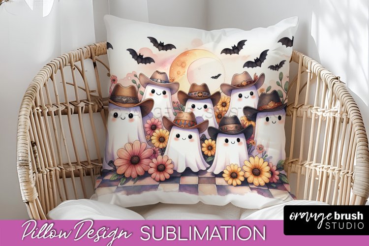 Western Halloween Pillow Sublimation - Ghost Pillow Cover example image 1