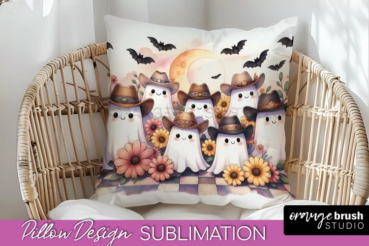 Western Halloween Pillow Sublimation - Ghost Pillow Cover