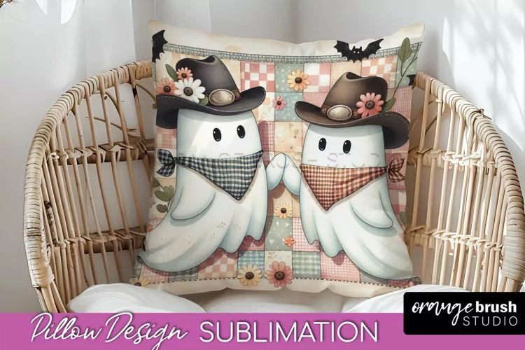 Western Halloween Pillow Sublimation - Ghost Pillow Cover