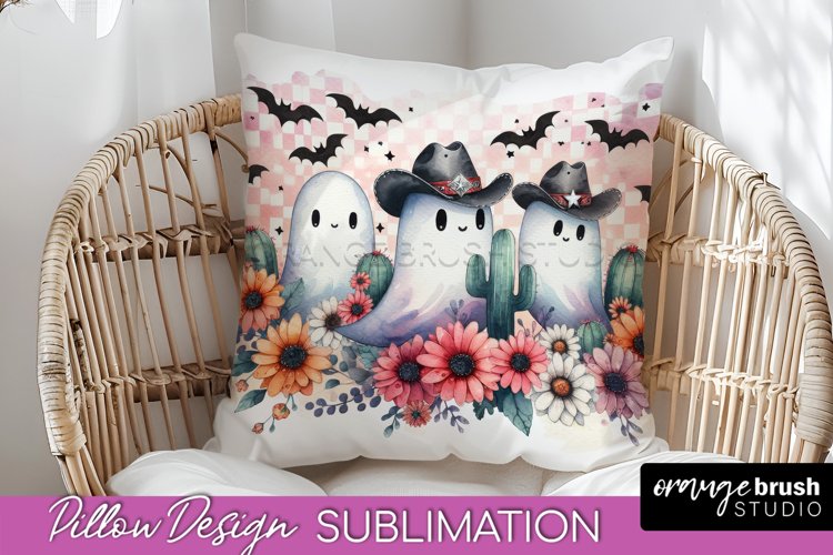 Western Halloween Pillow Sublimation - Ghost Pillow Cover example image 1