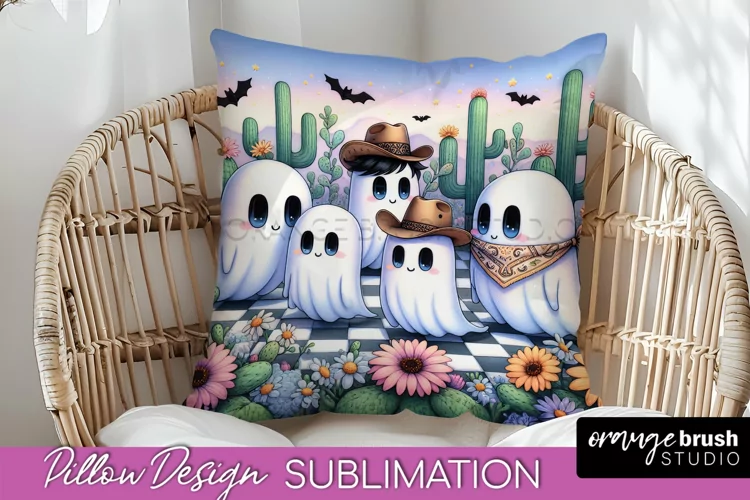 Western Halloween Pillow Sublimation - Ghost Pillow Cover