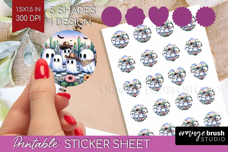 Ghost Round Sticker - Western Halloween Printable Sticker