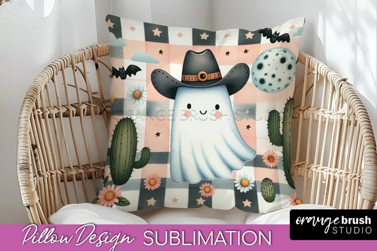 Western Halloween Pillow Sublimation - Ghost Pillow Cover
