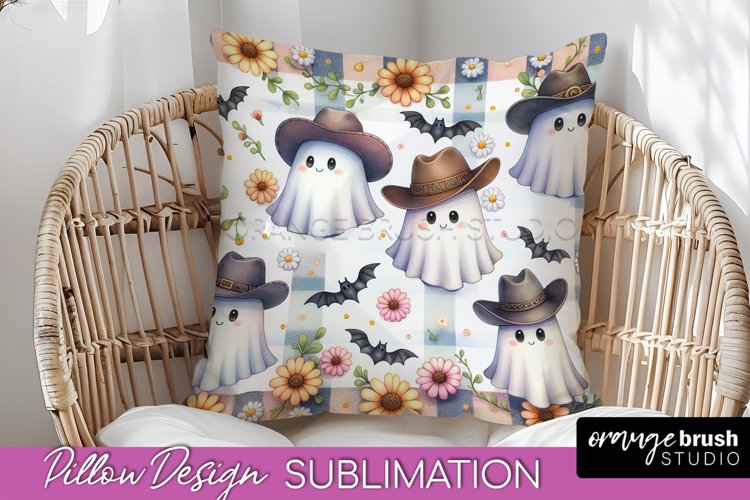 Western Halloween Pillow Sublimation - Ghost Pillow Cover example image 1