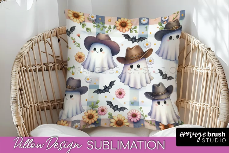Western Halloween Pillow Sublimation - Ghost Pillow Cover
