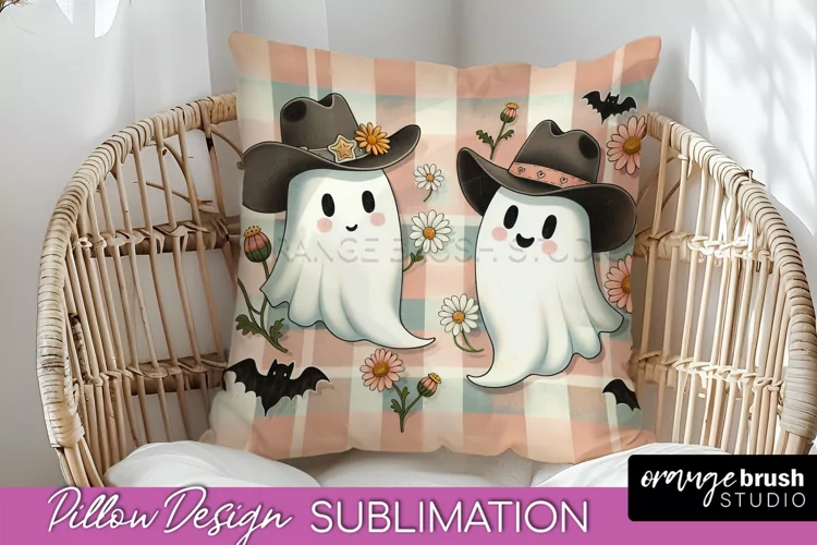 Western Halloween Pillow Sublimation - Ghost Pillow Cover