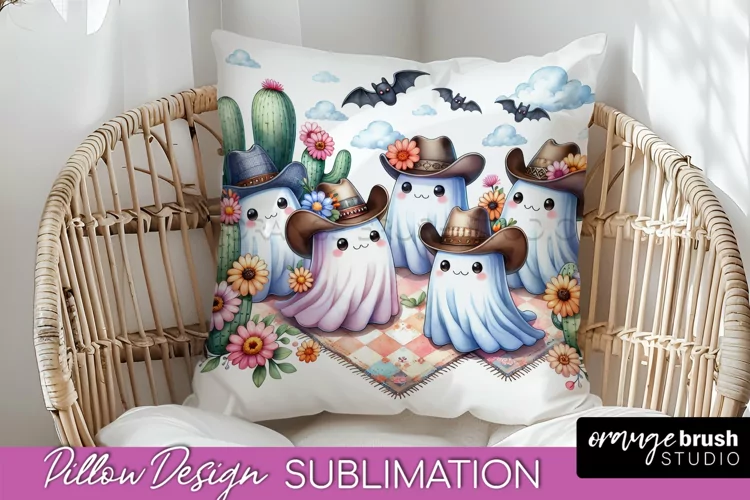 Western Halloween Pillow Sublimation - Ghost Pillow Cover