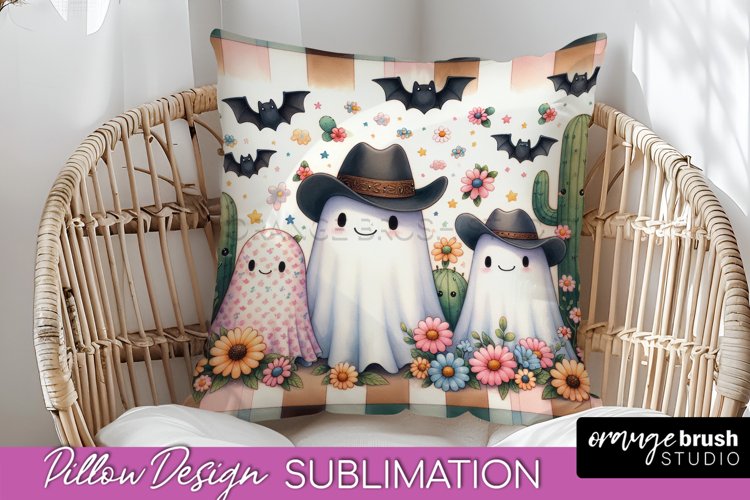 Western Halloween Pillow Sublimation - Ghost Pillow Cover example image 1