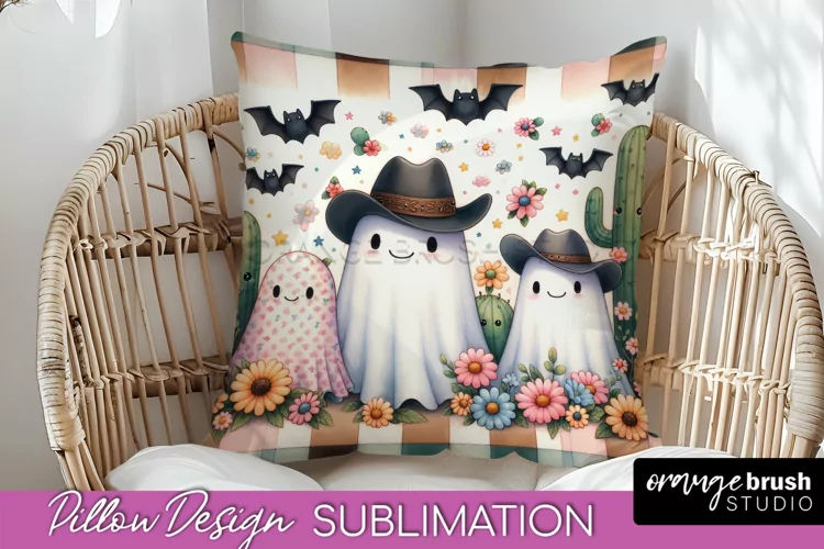 Western Halloween Pillow Sublimation - Ghost Pillow Cover