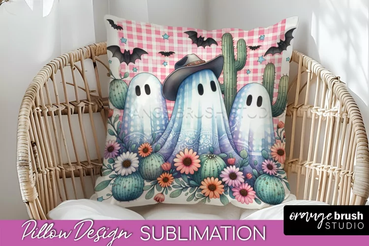 Western Halloween Pillow Sublimation - Ghost Pillow Cover