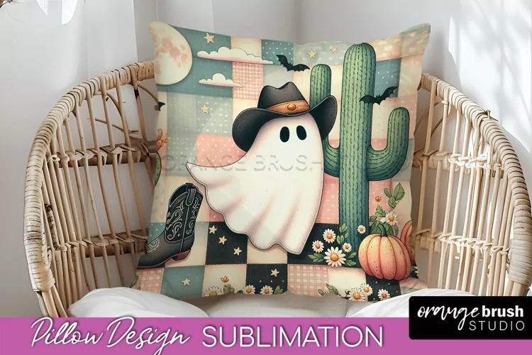 Western Halloween Pillow Sublimation - Ghost Pillow Cover
