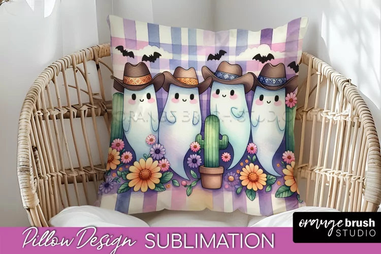 Western Halloween Pillow Sublimation - Ghost Pillow Cover