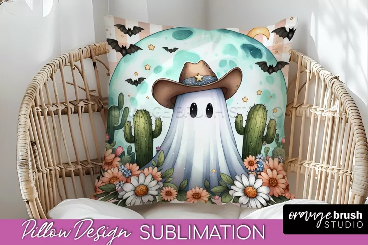Western Halloween Pillow Sublimation - Ghost Pillow Cover