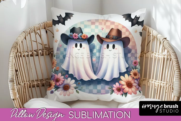 Western Halloween Pillow Sublimation - Ghost Pillow Cover