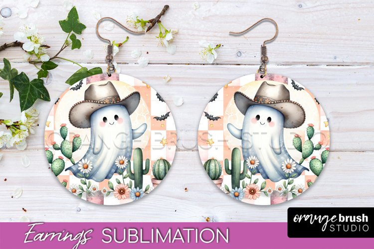 Western Halloween Earrings, Ghost Round Earrings Sublimation
